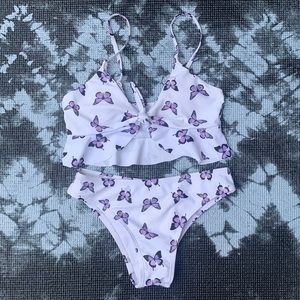 White and purple butterfly bikini